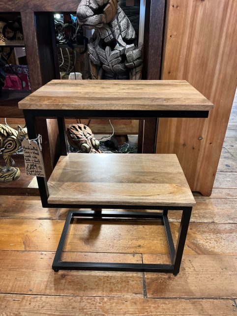 Industrial Style Light Mango Wood S-shaped Side Table lifestyle Industrial Style Light Mango Wood S-shaped Side Table