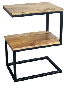 Industrial style light mango wood S-shape side table with metal frame