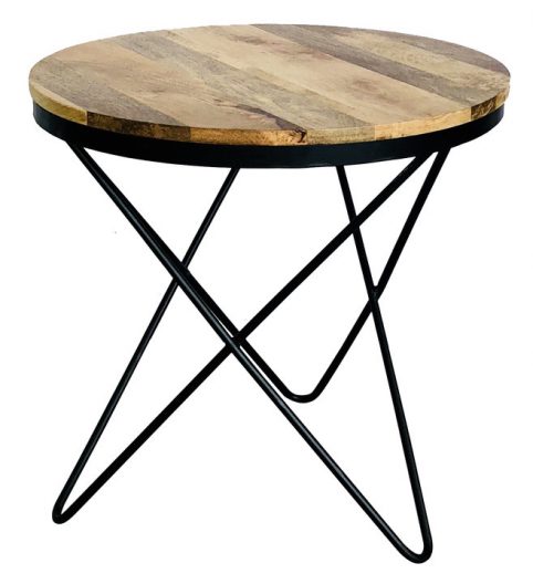 Light Mango Wood Round Side Table, Industrial Metal Side Table Uk