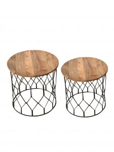 Industrial style light mango wood top side table-stool with metal frame