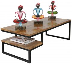 light mango wood industrial style coffee table with metal frame