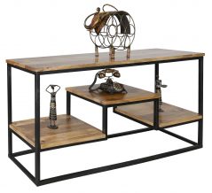 Large industrial style light mango wood console table with metal frame