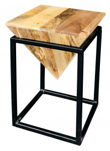 Small industrial style light mango wood stool with metal frame
