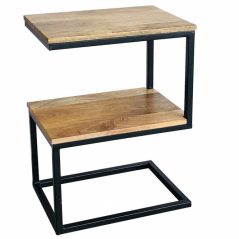 industrial style light mango wood S shaped table with metal iron stand