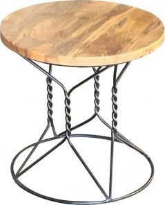 industrial style light mango wood round stand side table with metal iron stand