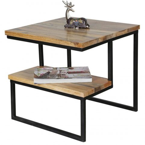 Industrial Style Light Mango Wood Two-Tier Side Table