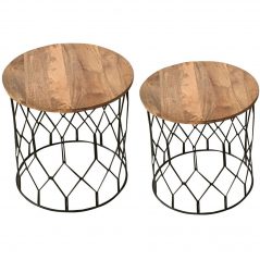 Detailed Industrial Style Light Mango Wood Side Tables (Set of 2)