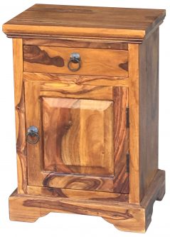 Sheesham wood bedside table with one drawer and one door (open to the right) Sheesham wood bedside table with one drawer and one door (open to the right)