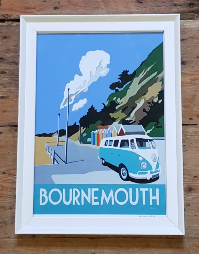 vintage style Bournemouth print with blue camper