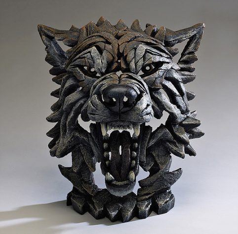 Handpainted Wolf Bust Sculpture