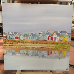 hadpainted oil on canvas "beachhuts on Mudeford"