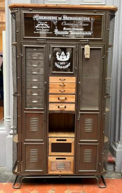 industrial style large metal storage cabinet with many drawers and shelves