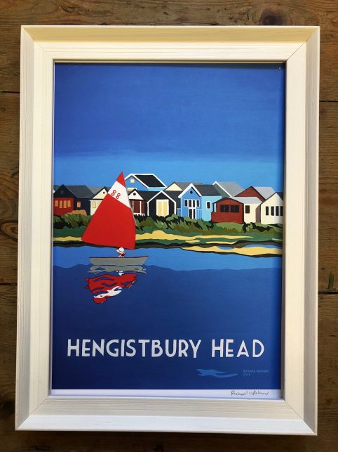vintage style Hengistbury head with sailing boat