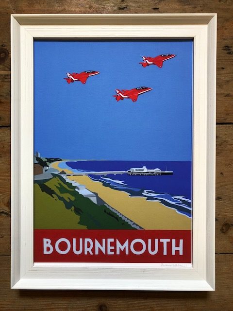 vintage style print of Bournemouth with red arrows vintage style print of Bournemouth with red arrows