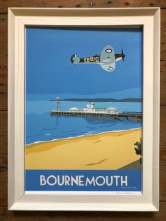vintage style print of bournemouth with Spitfire