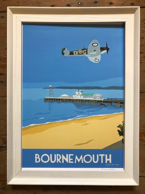 vintage style print of bournemouth with Spitfire vintage style print of bournemouth with Spitfire