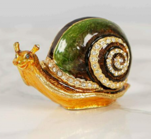 enamelled metal snail trinket box