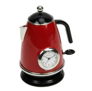 red kitchen kettle miniature clock