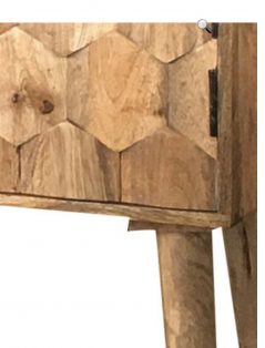 3-door light mango wood 3D carved hexagonal patterned sideboard