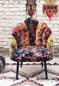 Unique colourful birds of paradise cotton velvet occasional chair