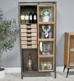 Vintage style industrial metal storage display cabinet with Stag design