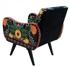 hand embroidered colorful butterfly black cotton velvet armchair