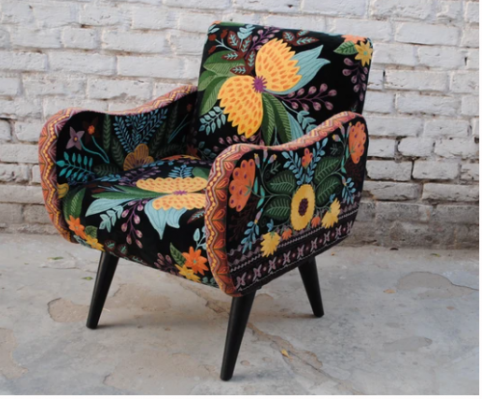 hand embroidered Galilahi colorful butterfly cotton velvet unique armchair