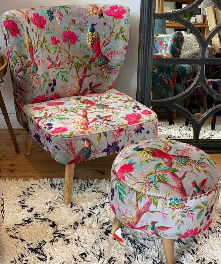 Are you ready to bring a splash of colours to your home? 13 Colourful bird of paradise cotton velvet grey occasional Boho chair