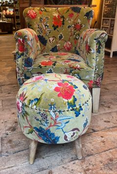 matching cotton velvet green floral footstool matching cotton velvet green floral footstool