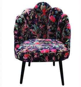 tropical birds floral cotton velet chair boho chair in black