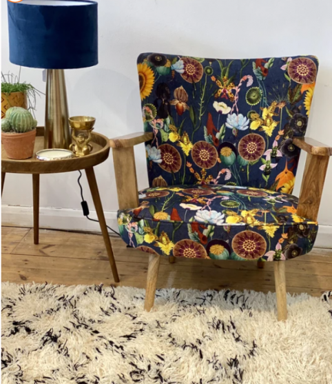 cottage garden design dark navy colour occasional armchair