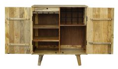 Hand carved 3D natural mango wood wine buffet chest / drinks cabinet