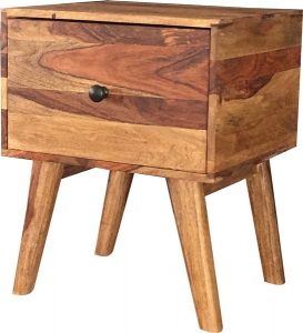 Retro style two tone sheesham wood side table with one drawer