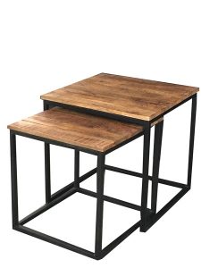 Natural Light Mango Wood Industrial Style Nest of Two Tables