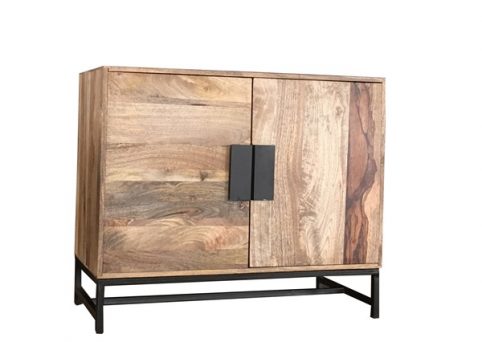 contemporary industrial style light mango wood 2 door sideboard with metal stand and metal handles