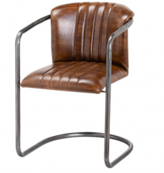 classic ribbed leather dining chair with metal stand