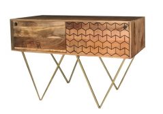 Retro style Light mango wood r console table with brushed brass style iron legs