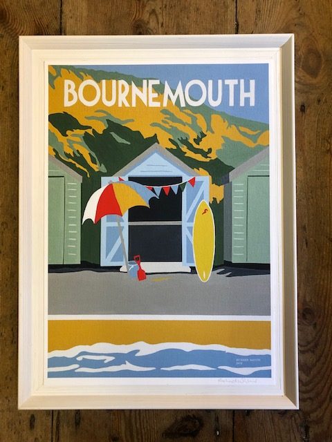 Bournemouth seafront beach hut vintage print
