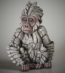 handpainted baby gorilla sculpture in white