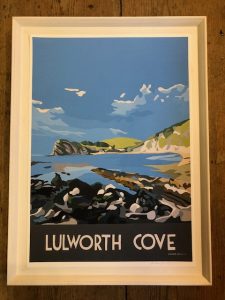 vintage style Lulworth Cove framed print from Dorset artist