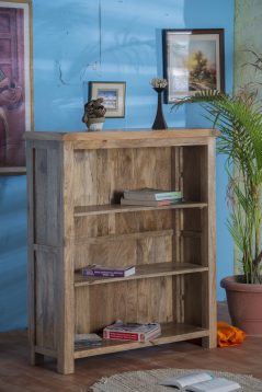 solid light mango wood 3 shelf bookcase lifestyle