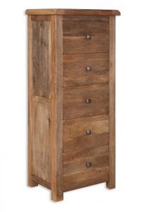 solid mango wood 5 drawer unit side view