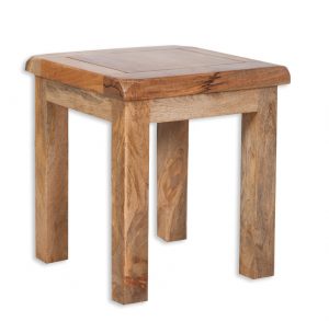 solid light mango wood dressing table stool side view