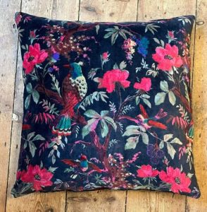 dark grey cotton velvet birds floral boho cushion cover 50cm by 50cm