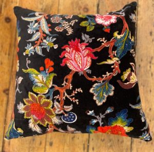 stunning tropical floral design black colour velvet cushion