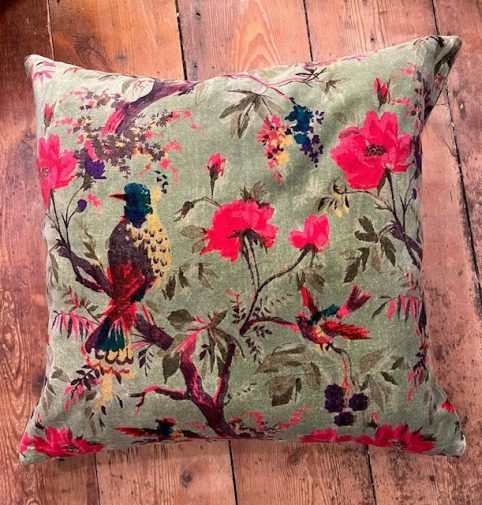 green floral Boho cotton velvet cushion 50cm by 50cm green floral Boho cotton velvet cushion 50cm by 50cm