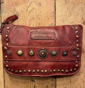 vintage design studded brown leather bag clutch bag