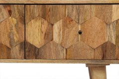 Handcarved hexagonal pattern light mango coffee table with drawer