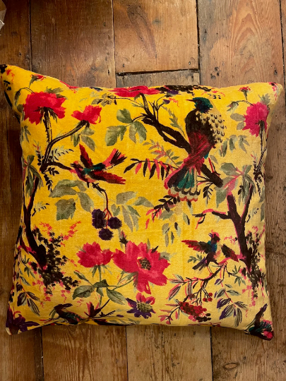 Tropical forest design yellow/mustard floral 50x50 cmcotton velvet cushion cover