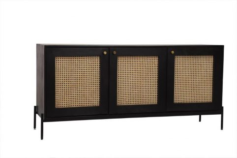 Dorset Modern Range Black Painted Mango Wood 3 Rattan Style Door Sideboard Dorset Bournemouth Modern black painted mango wood 3- rattan door sideboard